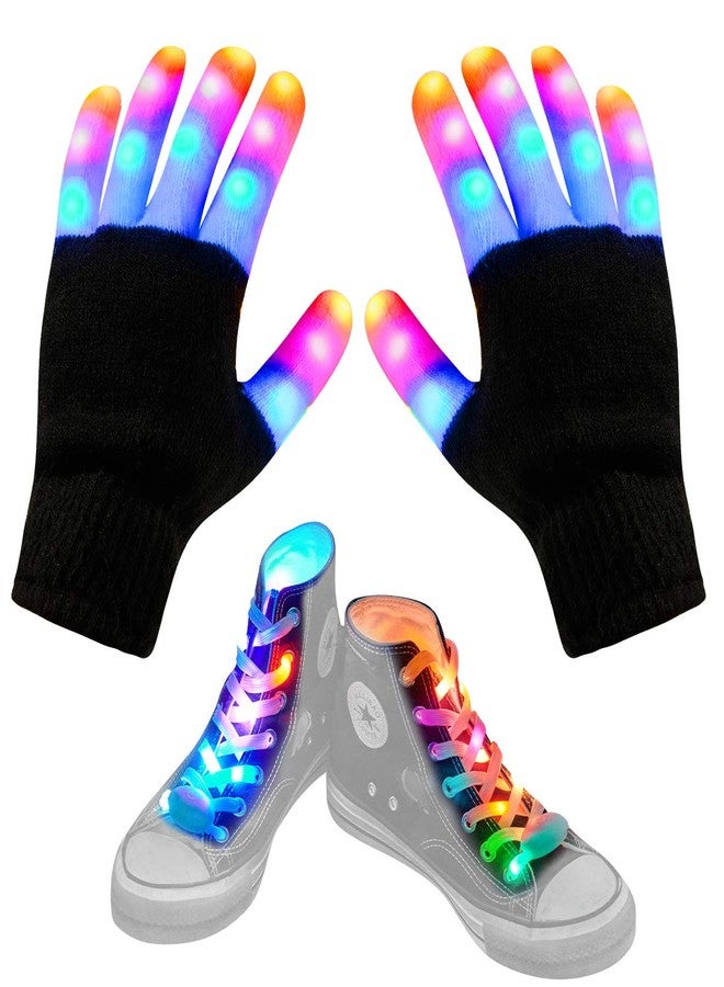 Aywewii Led Finger Gloves, Led Gloves LED Shoelaces Set Light Up Toys for Boys Girls, Flashing Gloves for Christmas Thanksgiving Birthday Glow Halloween Costume Party - Image 1